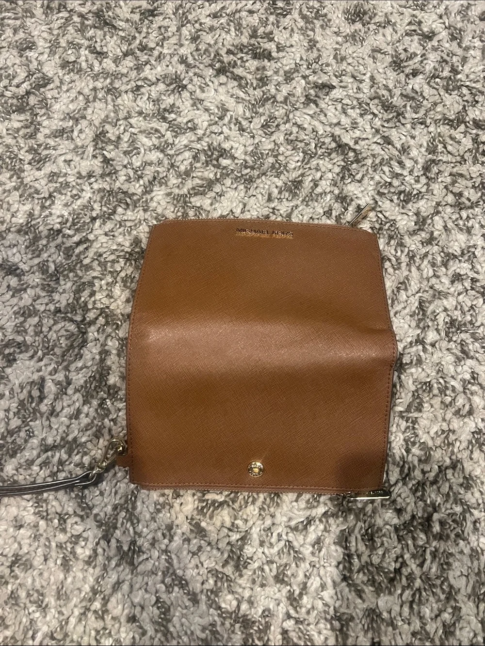 Michael Kors Brown Saffiano Leather Wallet Wristlet with Gold Hardware